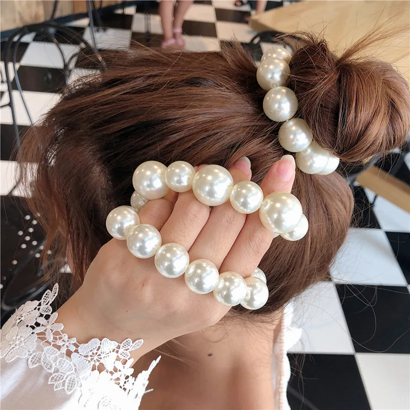 

Ruoshui Woman Big Pearl Hair Ties Fashion Korean Style Hairband Scrunchies Girls Ponytail Holders Rubber Band Hair Accessories