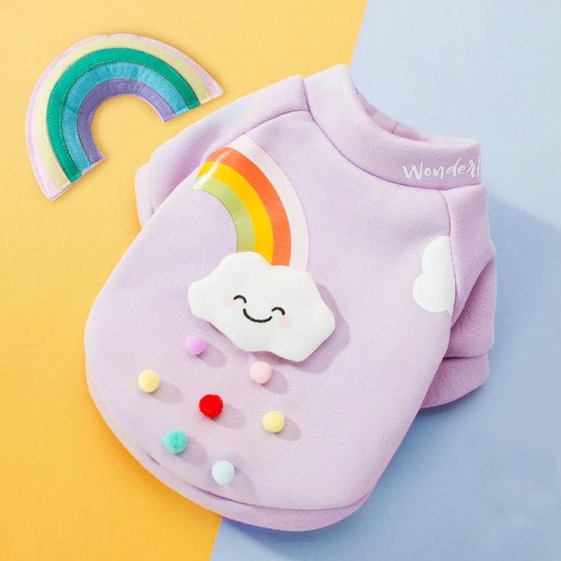 Милая Одежда для собак свитер щенков футболка рубашка милая Пижама с радужным