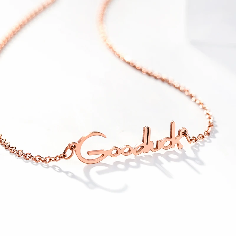 Модное ювелирное ожерелье из титана с надписью Good Luck подвеска розового золота