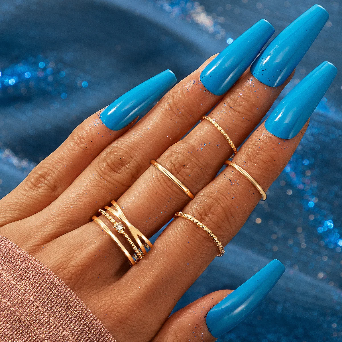 

New Geometric Simple Set Ring Alloy Personality Fashion Versatile Gold Ladies 5 Piece Wedding Ring Set Jewelry Bague Homme