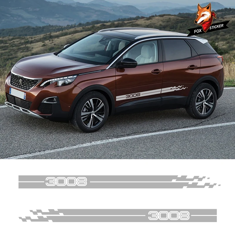 

Автомобильные Боковые виниловые полосы, наклейка, автомобильные наклейки, наклейки для тела, графика, спортивный стиль, виниловые автомобильные наклейки для Peugeot 3008