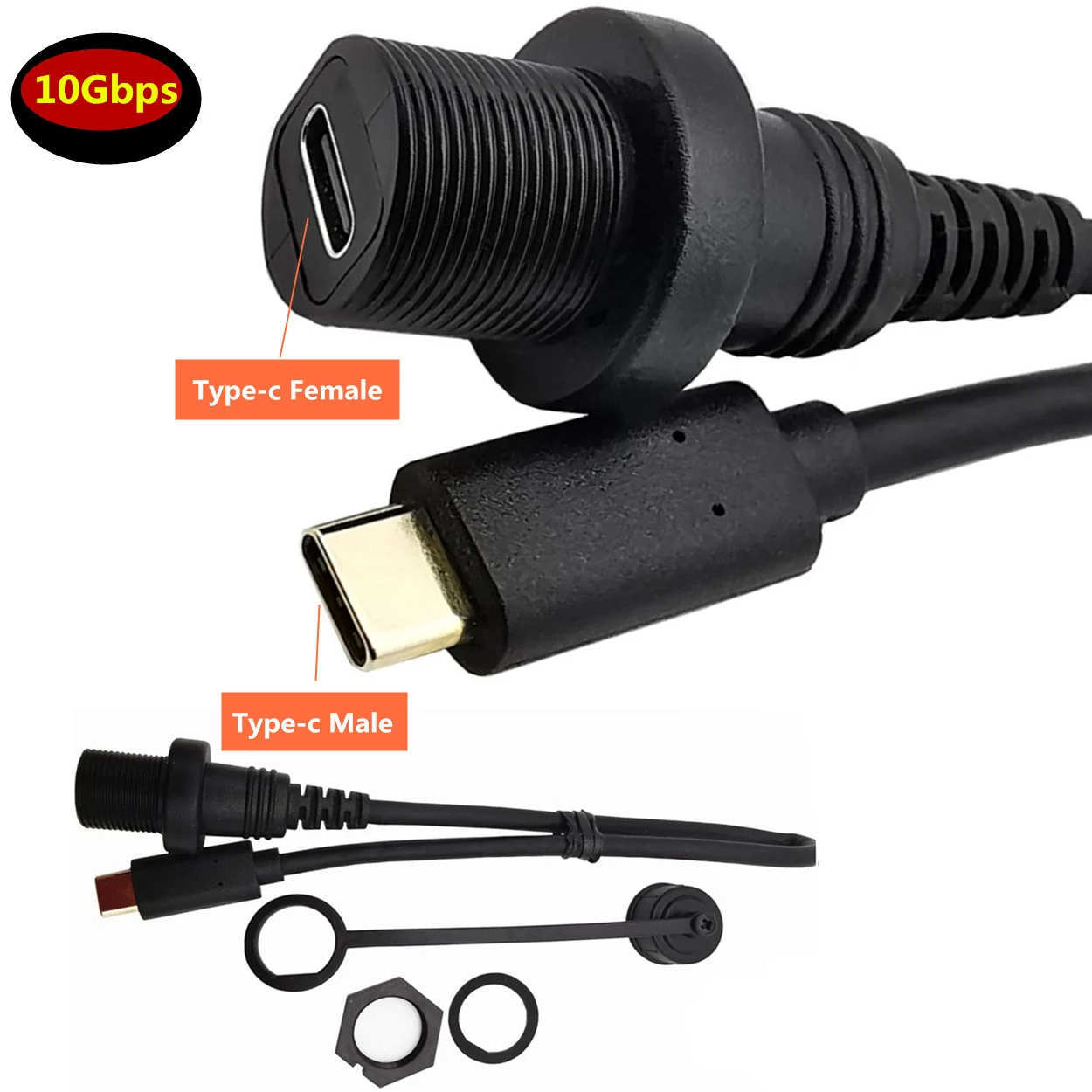 Позолоченный Удлинительный кабель USB Type-C 3 1 для автомобиля лодки мотоцикла