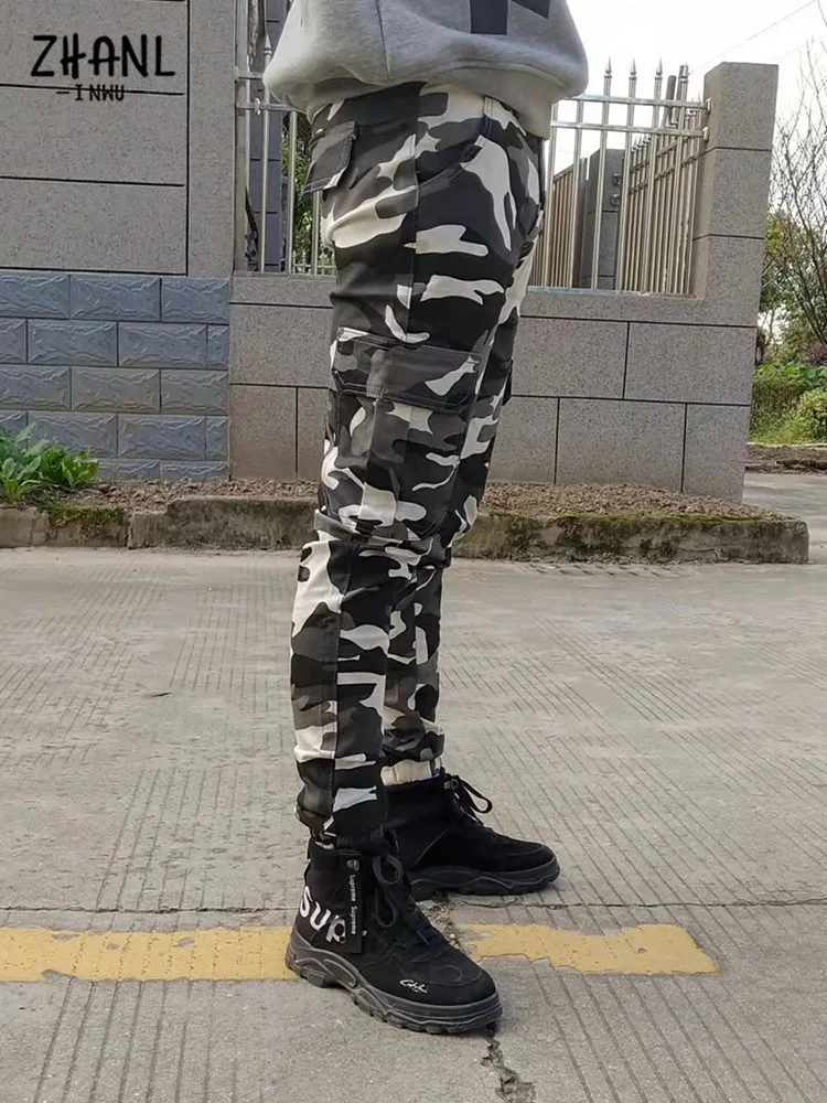 Fashion Men Camouflage Jeans Slim Fit Multi-Pocket Cargo Pants Army Long Trousers Business Casual Camo Joggers Sweatpants Male