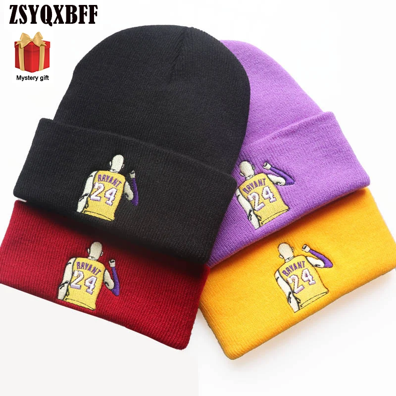 

Knitted Cap Winter Warm Beanie Basketball 24 Men Embroidery Hedging Soft Wool Knit Hat Women Cycling Skiing Cap Unisex