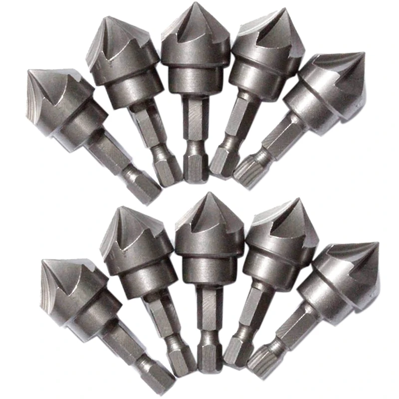 

10Pcs 90 Degree Countersink Drill Chamfer Bit 1/4 inch Hex Shank 6 Flute Deburring Drilling Woodworking Remove Burr Tool CNIM Ho