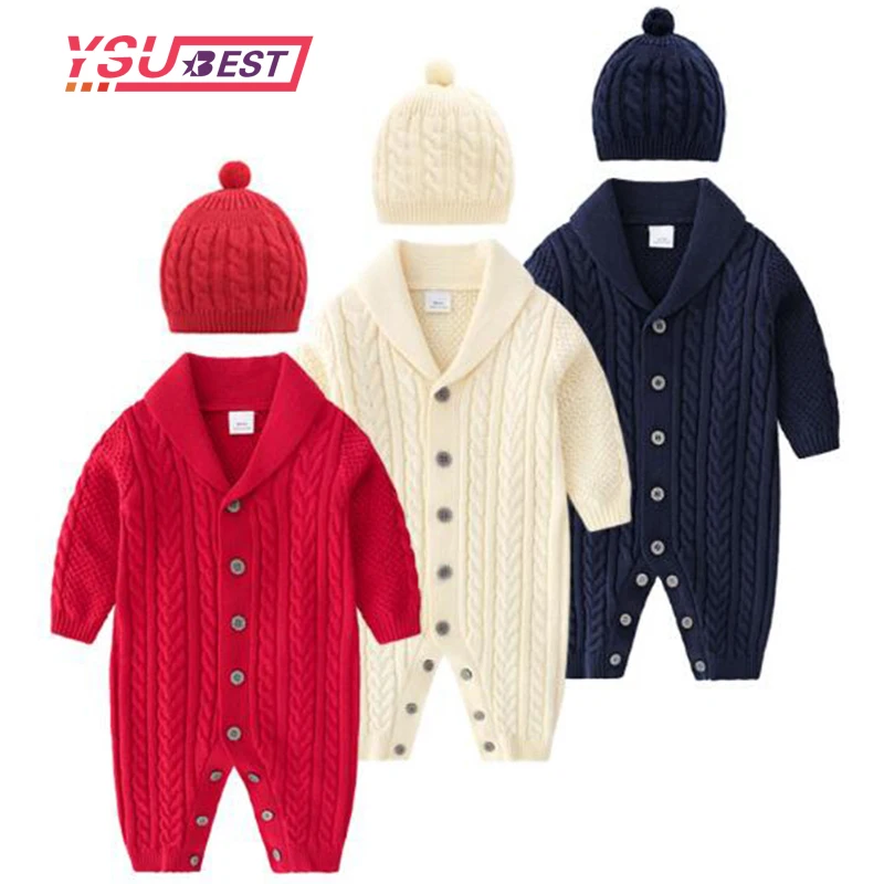 Winter Baby Rompers Long Sleeve Infant Boys Girls Jumpsuits Clothes Autumn Solid Knitted Newborn Toddler Kids Overalls One Piece