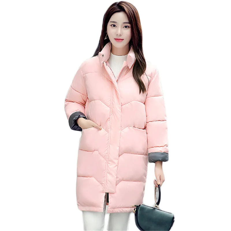 

Winter Coat Women Pink Down Cotton Jacket 2020 Autumn New Korean Fashion Stand Collar Slim Plus Size Green Parka Feminina