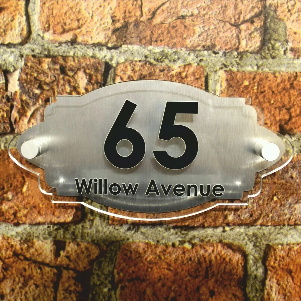 

Brushed Silver Effect Personalised Vintage House Acrylic Sign Street Name Number