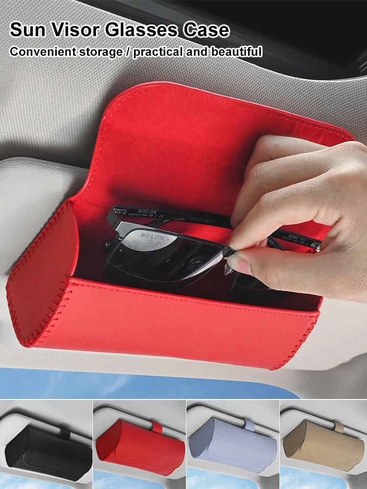 

Car Visor Sunglasses Case Clip Hanger Magnetic Fastener Sunglasses Holder PU Leather Storage Box Car Auto Interior Accessories