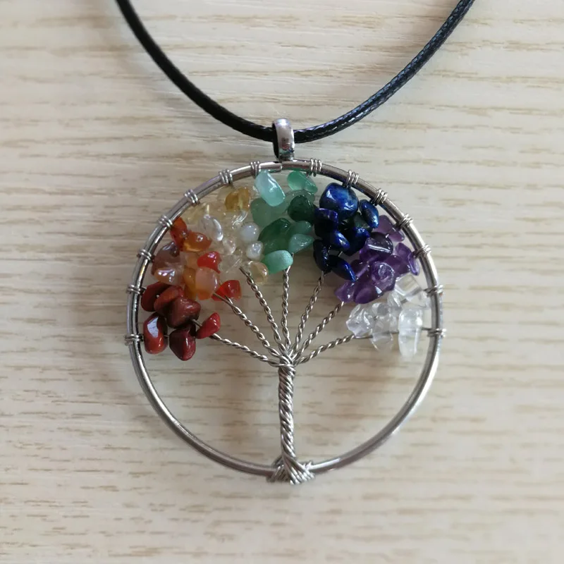 Натуральный камень 7 Чакра аметист кварц Дерево жизни ожерелье для женщин