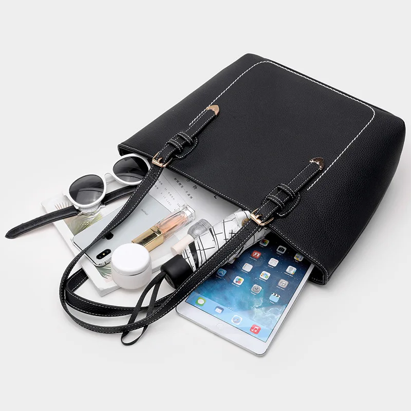 Женская сумка тоут из ПУ кожи повседневная женская большого размера черная на