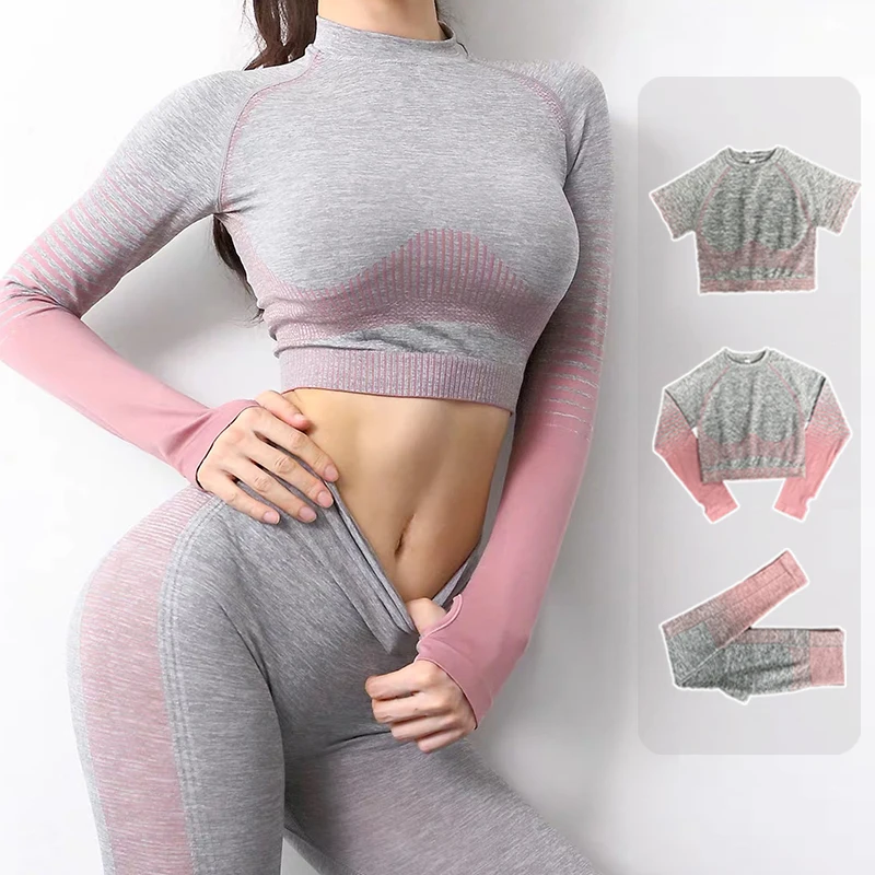 

SeamlessYoga Sets Women's Tracksuit Sportswear HomeSuit Women GymClothing Leggings For Fitness Long Sleeve Woman Sports Suits
