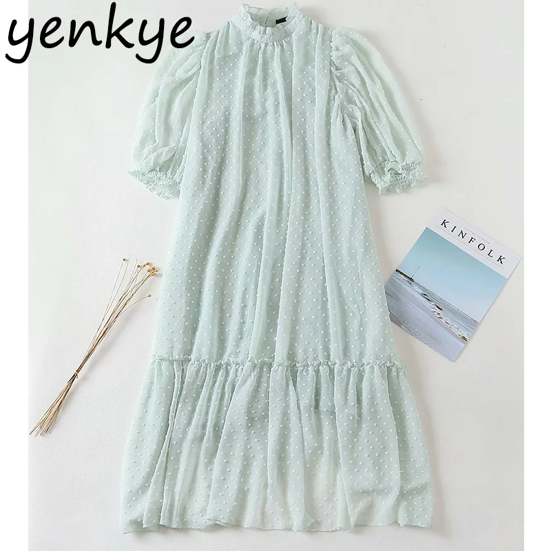 Женское винтажное шифоновое платье с воротником стойкой и рукавом 2020|Женские