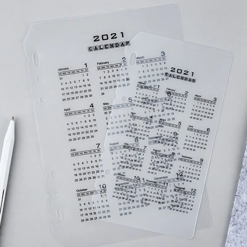 

Calendar For Spiral Notebook Planner Refill Transparent PP Home Page Index Divider Journals Supplies 2021 Year