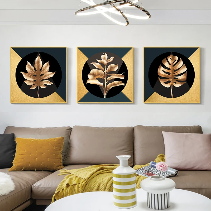 

Gold Leaf Plant Picture Wall Geometry Art Canvas Painting Modern Luxury Posters Prints For Nordic Living Room Home Decoration