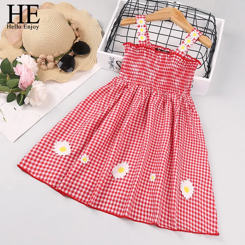 

HE Hello Enjoy Baby Girls Dress 2021 Summer Kids Sling Sleeveless Dresses Print Floral Princess Dress Children Casual Clothing