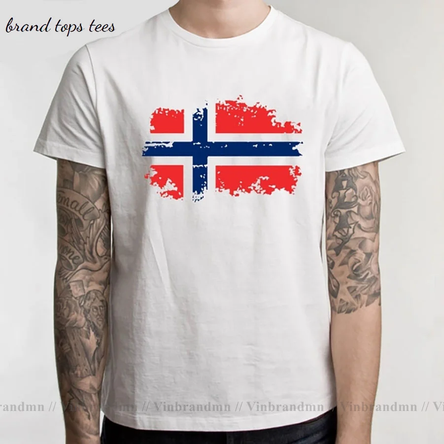 Модные мужские футболки с национальным флагом Норвегии коротким рукавом - купить