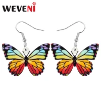 weveni acrylic butterfly earrings floral print lovely insect animal dangle drop jewelry for women girl kid funny gift decoration