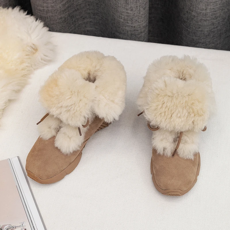 Зимние ботильоны ISNOM женские ботинки из овчины теплые меховые на шнуровке