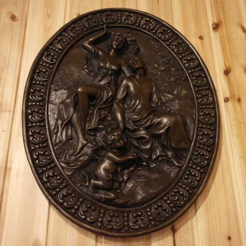 

45CM Large Bronze Relief Sculpture Wall hanging Art Statue European classical home decoration