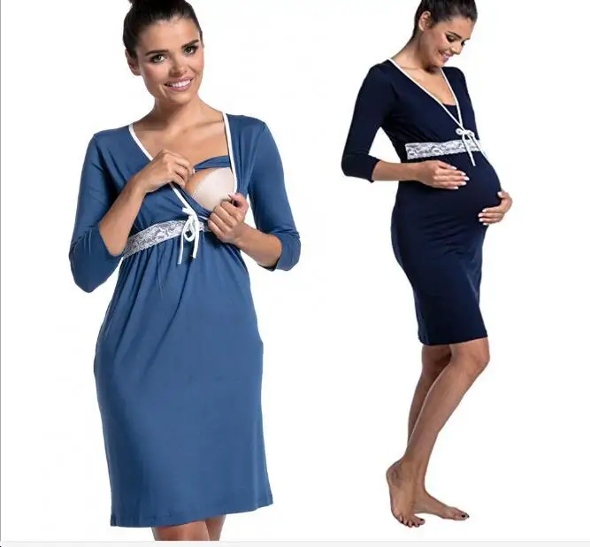 Летнее модное кружевное осеннее женское платье для беременных пеньюар