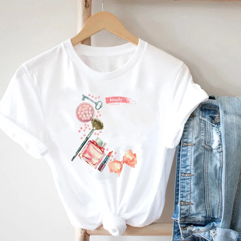 

Kawaii Anime Harajuku Woman T-Shirts Origin Design Beauty Makeup Cartoon Printed Short Sleeve Fairy Style T-Shirt Woman Clothes