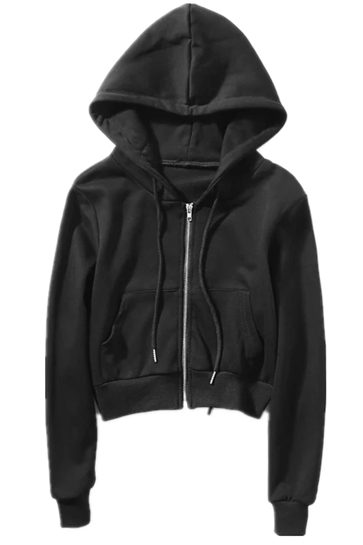 Весенне-осенний укороченный топ с длинным рукавом толстовка капюшоном простая