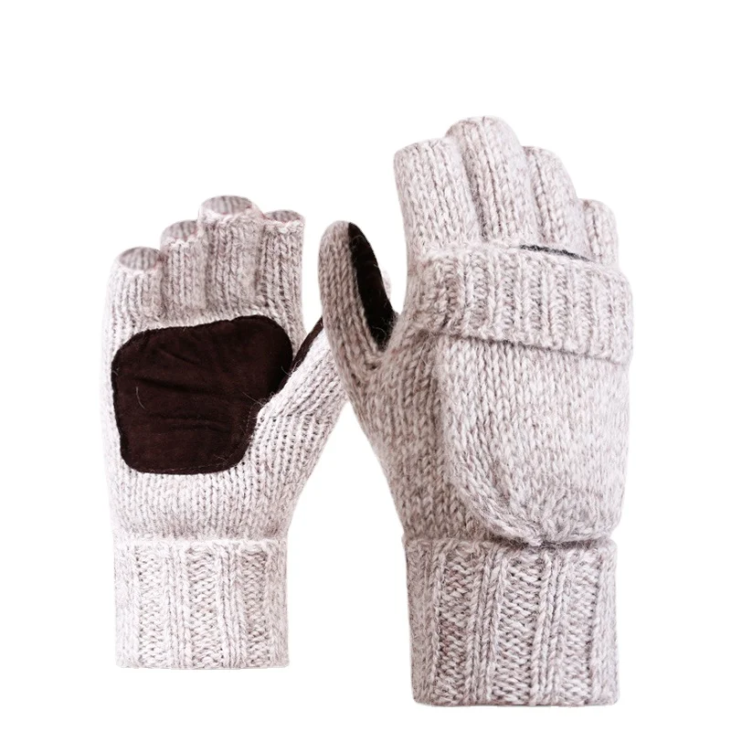 

Модные мужские вязаные перчатки на полпальца раскладные женские зимние шерстяные плюс бархатные плотные теплые уличные перчатки унисекс для верховой езды