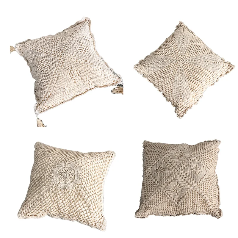 

40X45cm Boho Cushion Cover Geometric Pattern Cotton Linen Macrame Hand Woven Thread Pillow Covers Sofa Home Decor