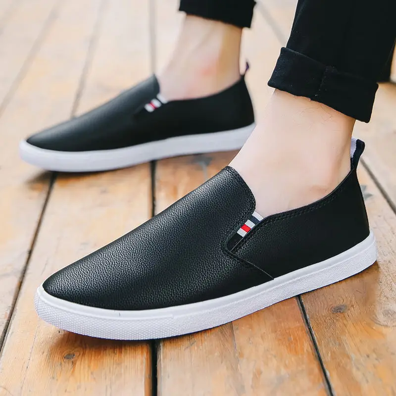 

Men's Casual Leather Shoes Breathable Non-slip Waterproof Work Sneakers Black Simple Loafers Men Comfortable Driving Shoes