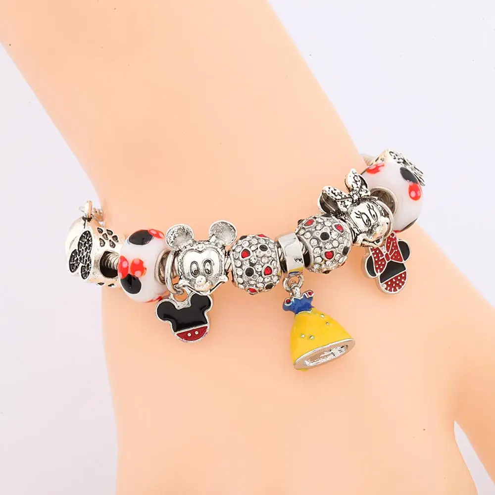 Желтый Шарм-браслет принцессы с подвеской браслет красной эмалью Микки Минни
