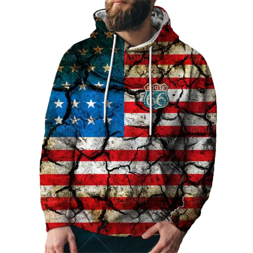 Autumn 3d Fun Brand Design American Flag Element Hoodie Fashion Men And Women Sports Streetwear Skateboard Thin Pullover