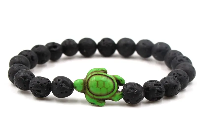 8mm rg3 black stone volcanic lava bead Bangles green turquoise tortoise Buddha Prayer Yoga Bracelet women men nature - купить по