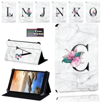pu leather tablet foldable cover case for lenovo tab 7 8 10 thinkpad white marble alphabet print pattern