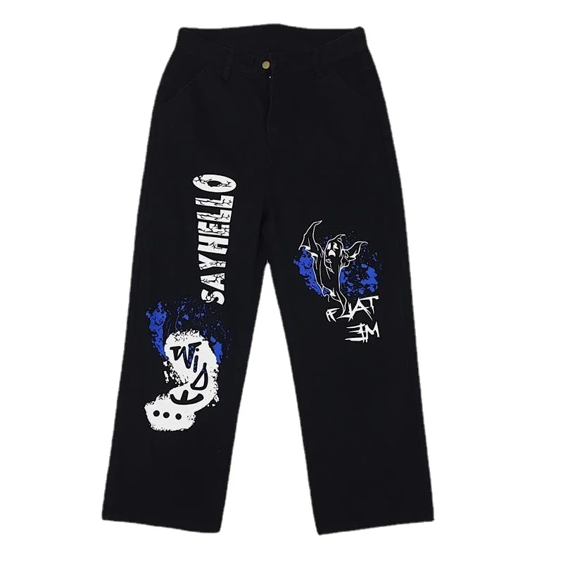 

HOUZHOU Gothic Hip Hop Jeans Women Men Graffiti Print Emo Pants Harajuku Streetwear Autumn Wide Leg Denim Trousers Goth Loose