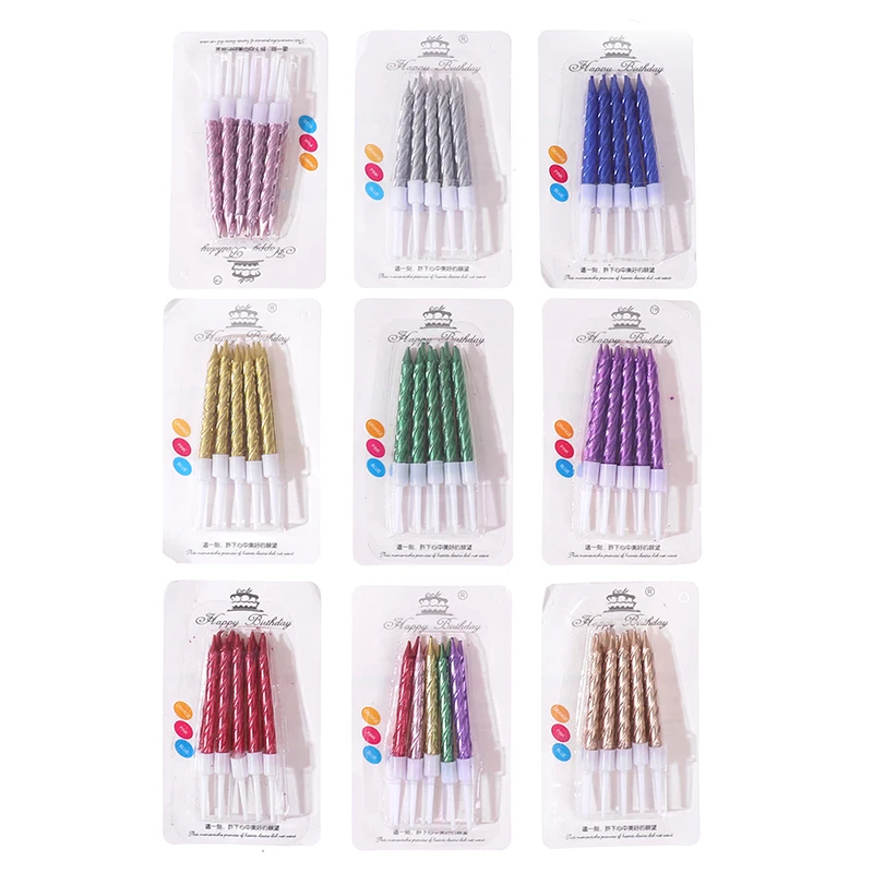 

10pcs/set Thread Color Birthday Candles With Stand Cake Candle Event Party Supplies Wedding Party Decoration