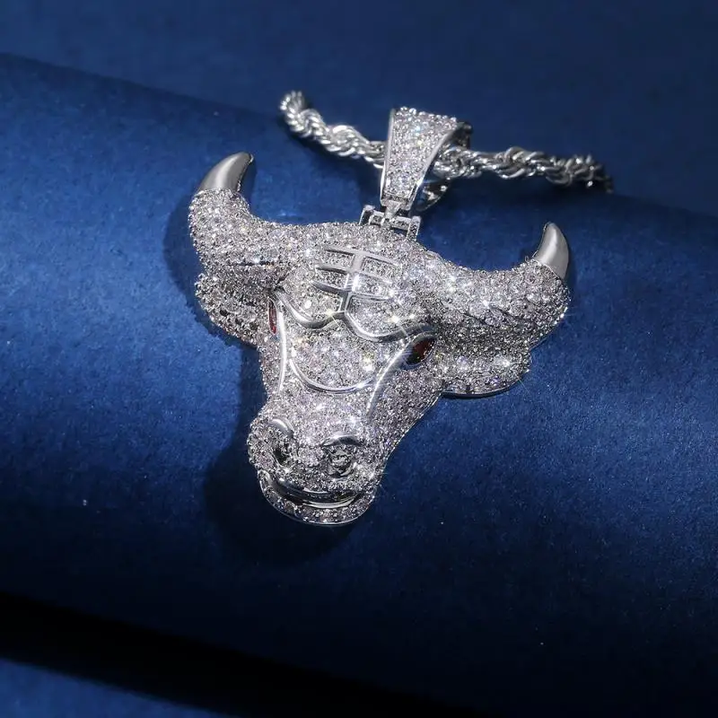 Ожерелье Iced Out Bull Head для мужчин и женщин в стиле хип-хоп модное посеребренное