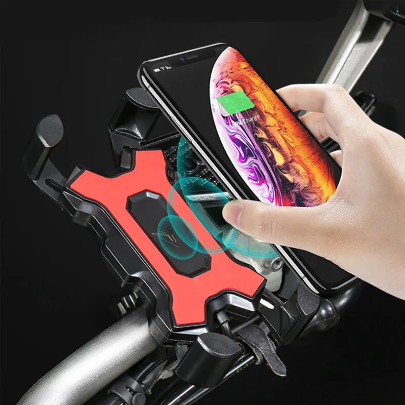 

2021 Wireless Charging Motorcycle Phone Holder Handlebar Mirror Mount Clip Stand Charger GPS Cellphone Mobile Bracket Support