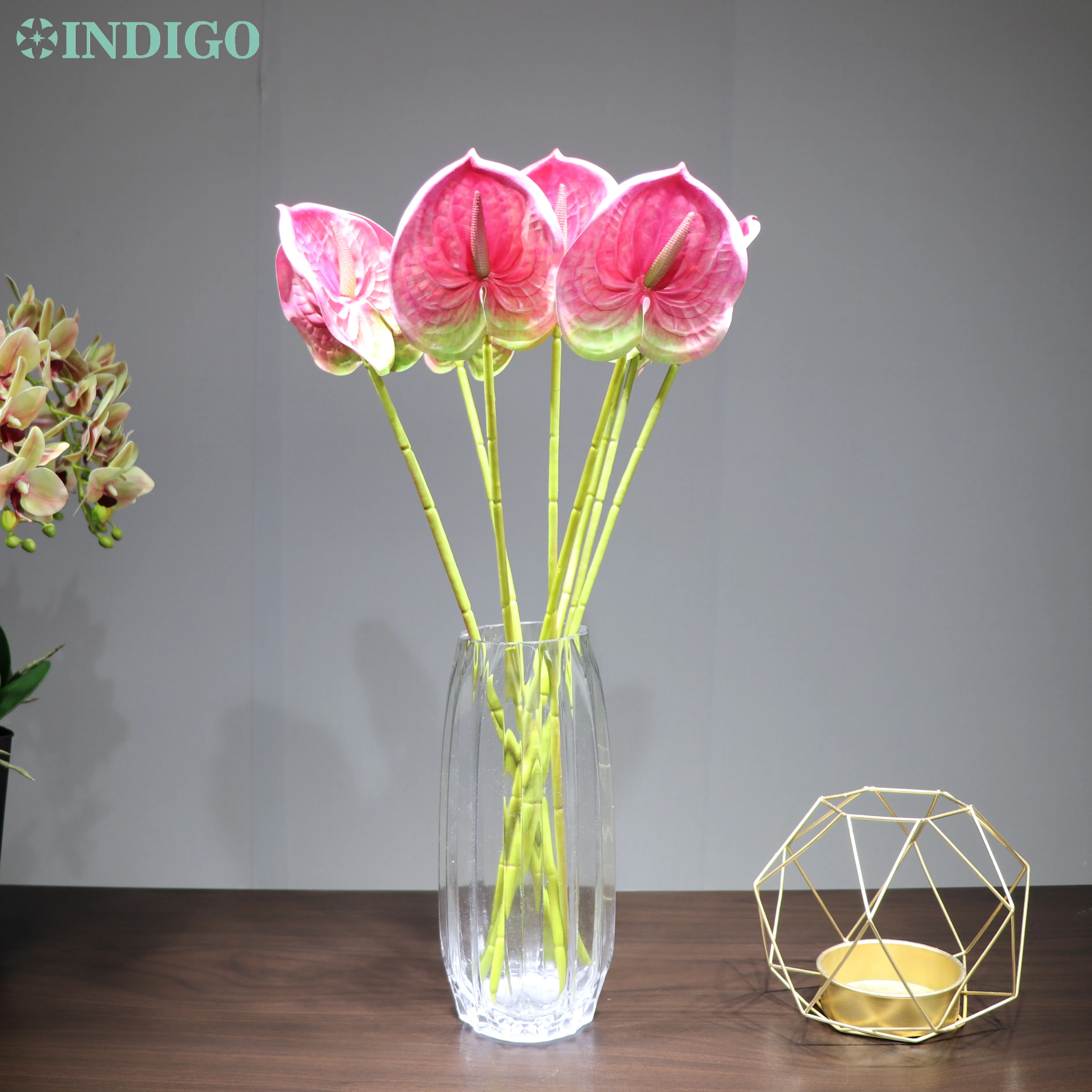 

INDIGO- 9pcs Pink Anthurium Flower Elegant Wedding Plastic Flower Shop Floral Event Party Office Table Flower Hotel Decoration