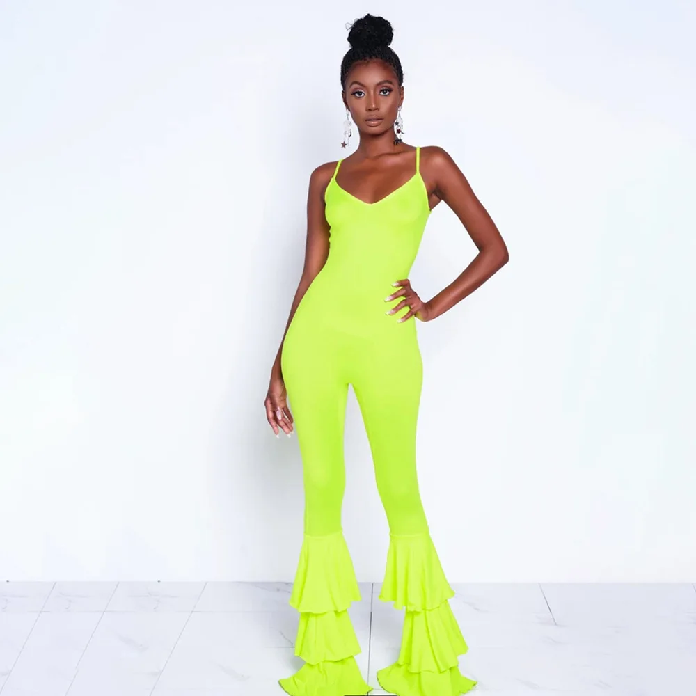 Bkld 2019 мода лето Для женщин Спагетти ремень вечеринка Bodycon Club Неоновый комбинезон