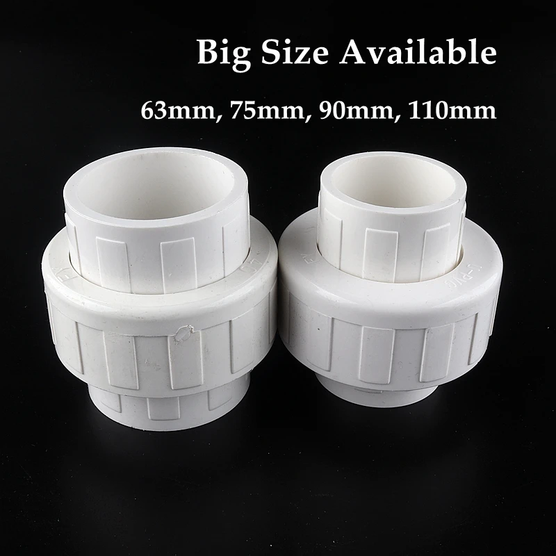 

Big Size ID 63~110mm UPVC Union Connector Garden Irrigation Water Pipe Fittings Home DIY Aquarium Fish Tank Tube Straight Joints