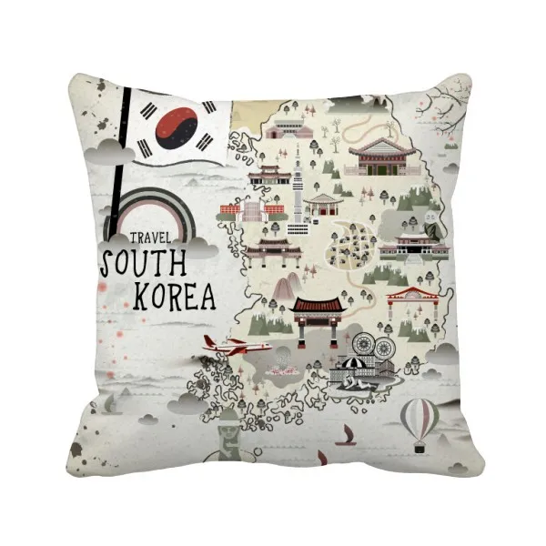 

South Korea Map Landmarks Throw Pillow Square Cover