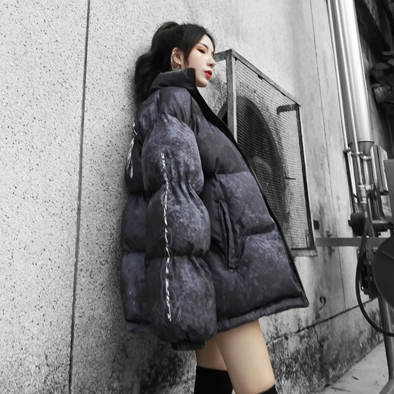 Граффити Состаренный полный печати стеганая куртка для мужчин зимние теплые