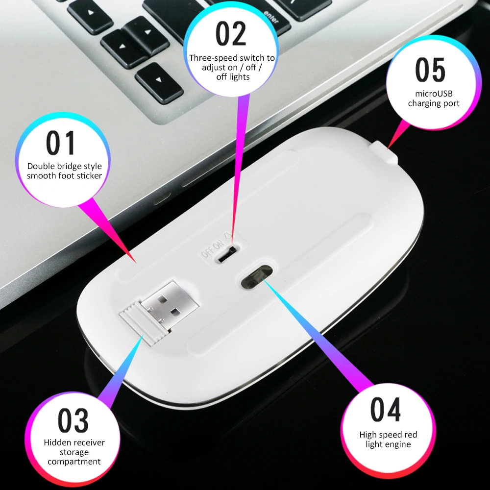 А5 Беспроводная Bluetooth мышь красочный дыхательный светильник мыши микро-USB