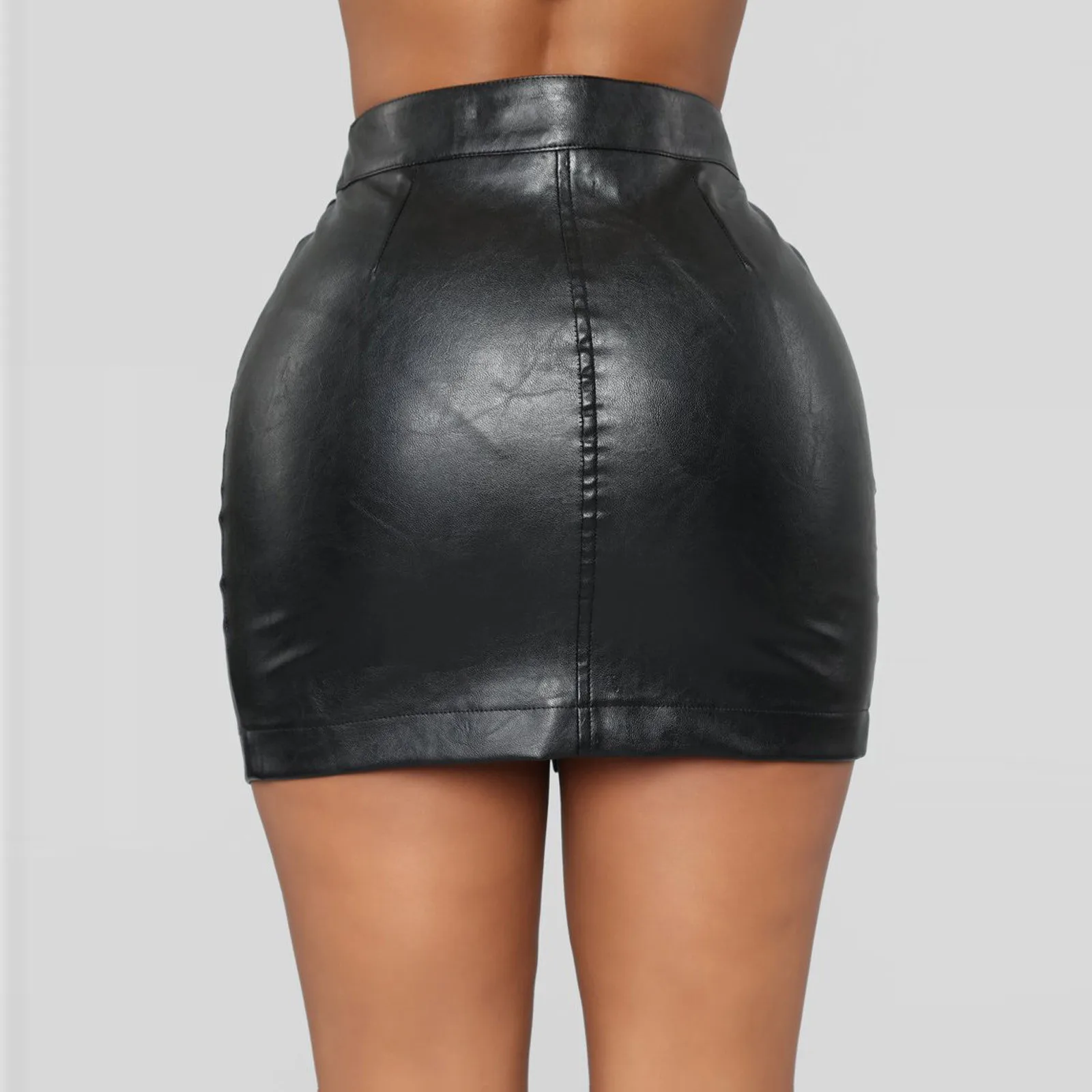 

Fashion Women High Waist Casual Ladies Solid Button Mini Fit Leather Skirts y2k harajuku