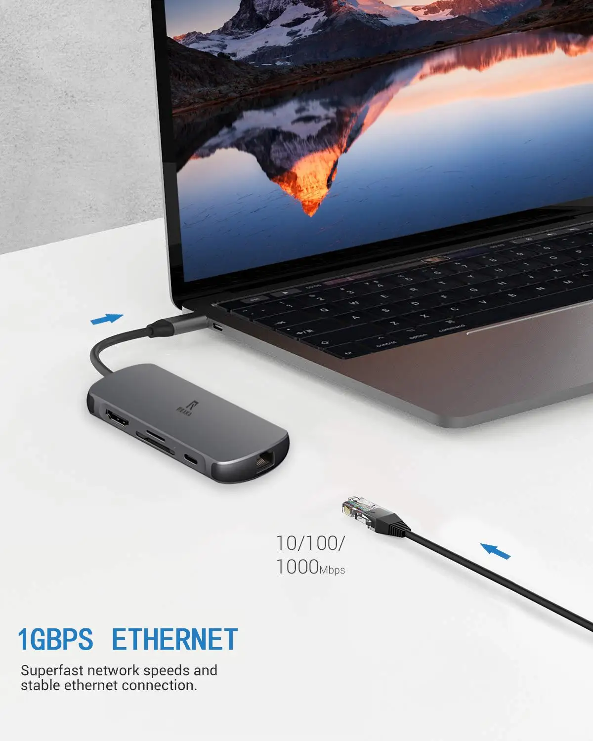 USB C концентратор 8 в 1 Тип C концентратор с Ethernet Порты и разъёмы, 4K кабель-Переходник USB C на HDMI, с 2 портами(стандарт 3,0 Порты, 1 взаимный обмен данными между компьютером и периферийными устройствами 2,0 Порты и разъёмы, светодиодный дисплей, SD/TF Card Reader устройство чтения карт, USB-C питания, портативный для Mac Pro и других ноутбуков типа C