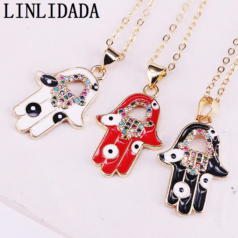 8 шт. разноцветная эмаль с радужным фианитом ручная подвеска Хамса ожерелье