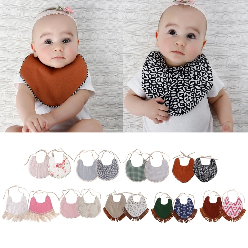 

Baby Double-Sided Printing Tassel Saliva Towel Bandana Triangle Bibs Head Scarf