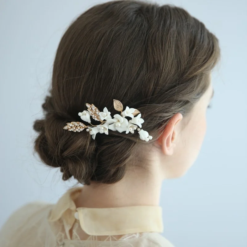 Лидер продаж свадебные украшения для волос с керамическим цветком 6 шт./компл. Ins