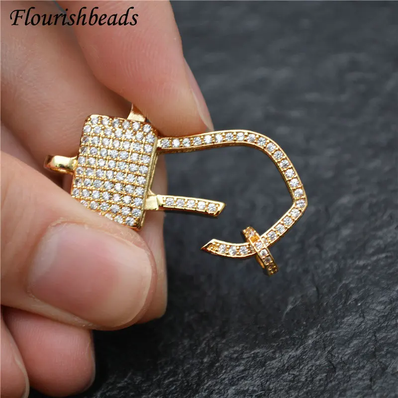Pave CZ Zircon Beads Big Size Geometric Lobster Clasp Fasteners DIY Jewelry Makings Necklace Bracelet Chain Accessory Supplies